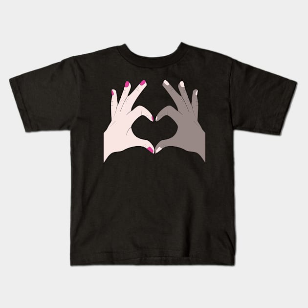 Hands Making Heart Shape Love Sign Language Valentine's Day Kids T-Shirt by Okuadinya